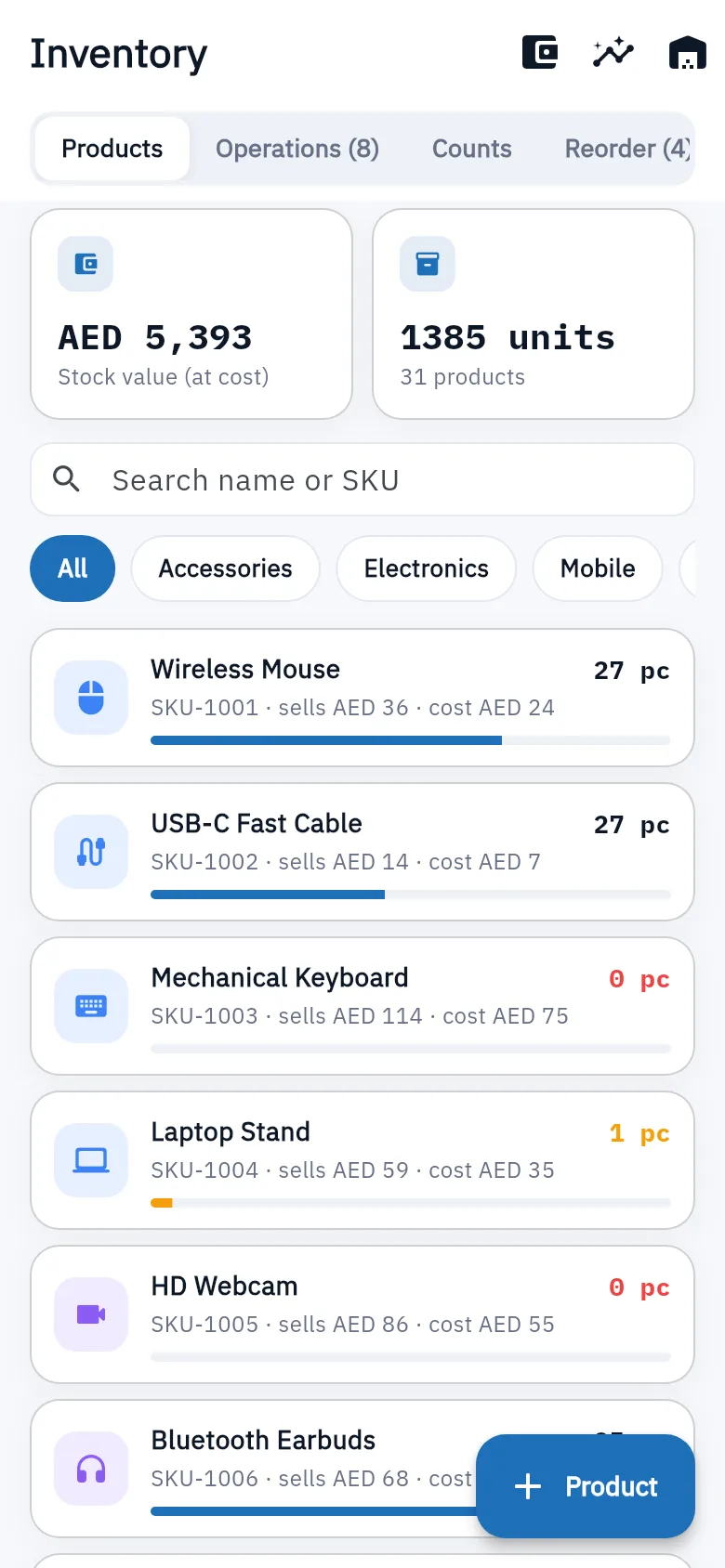 Bundle ERP on a phone: inventory and warehouses