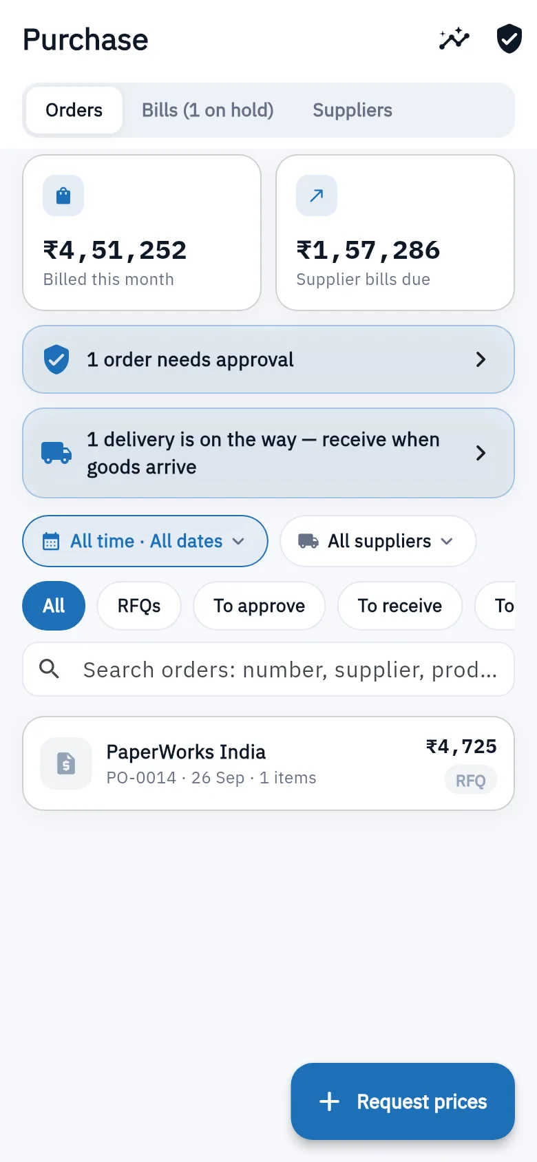 Bundle ERP on a phone: purchase and supplier bills
